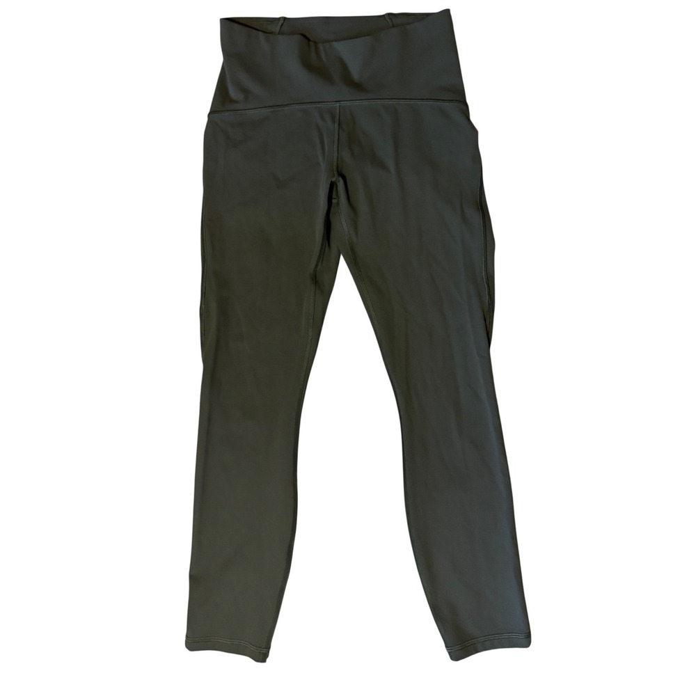 Lululemon Align High Waisted Dark Olive Cropped Leggings Back Mesh‎ Athleisure 6
